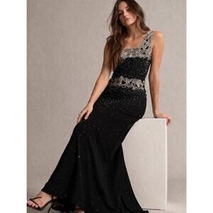 St. John Couture Lace Beaded Evening Gown Formal Maxi Dress Gala Elegant Small